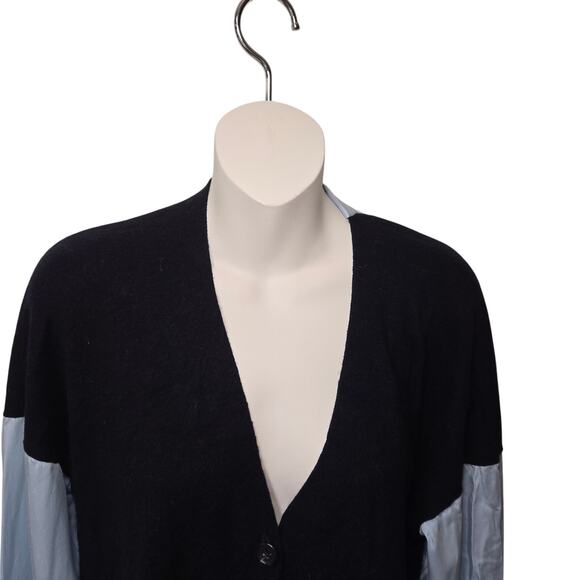 Reiss Womens 6 Addison Mixed Media Cardigan Top Blouse Blue Cashmere Wool Blend - Picture 3 of 13